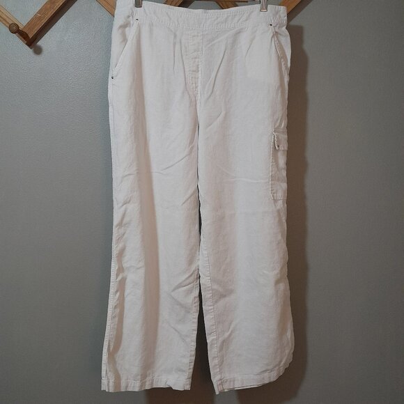 Zac & Rachel Pants - Zac & Rachel Wide Leg Linen Blend White Cargo Pants Size XL